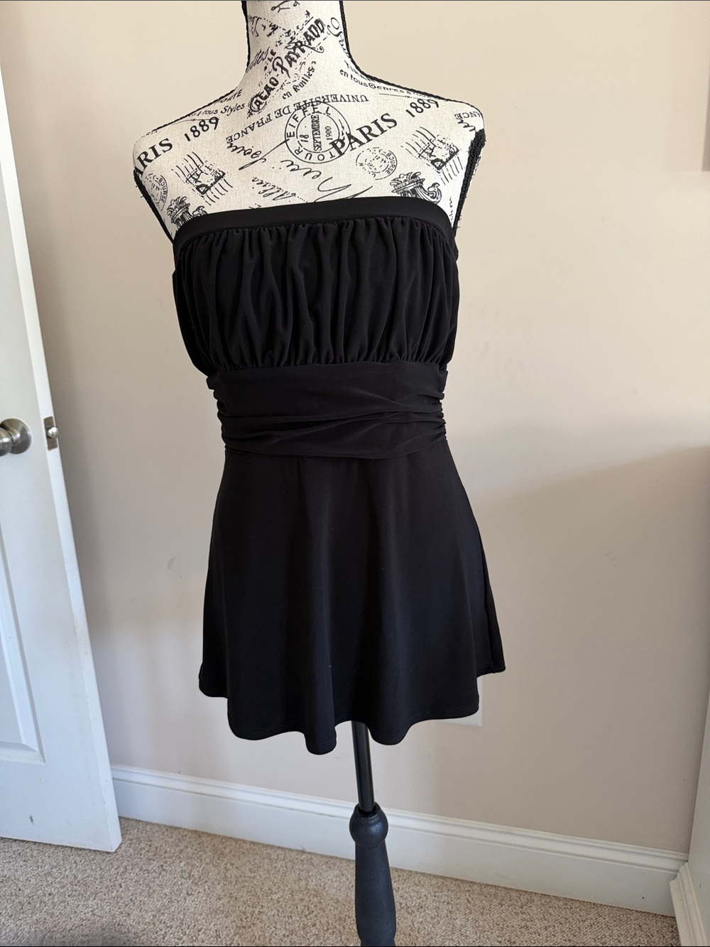 White House Black Market Black Strapless Ruched Waist Dress